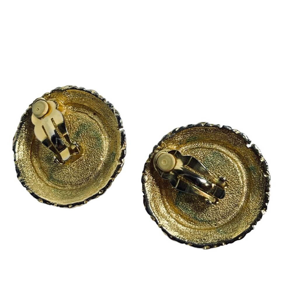 Large Gold Tone And Faux Pearl Clip On Earrings (6083) - Picture 7 of 7